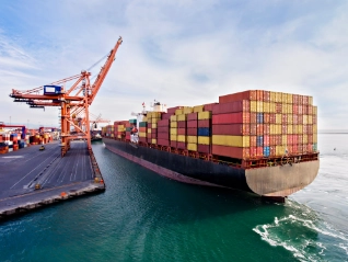 A freight ship at the dock